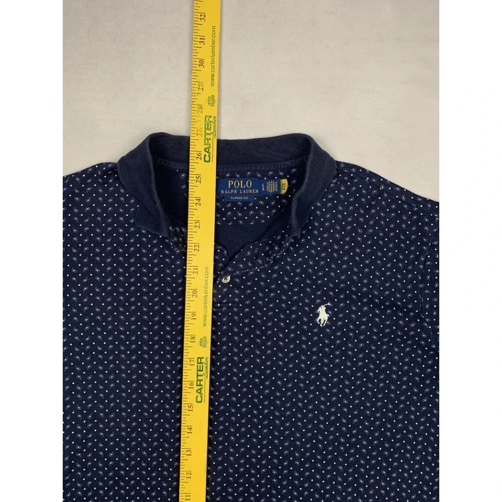 Polo Ralph Lauren Shirt Mens Large Navy Blue Paisley Dot Classic Fit‎ Polo